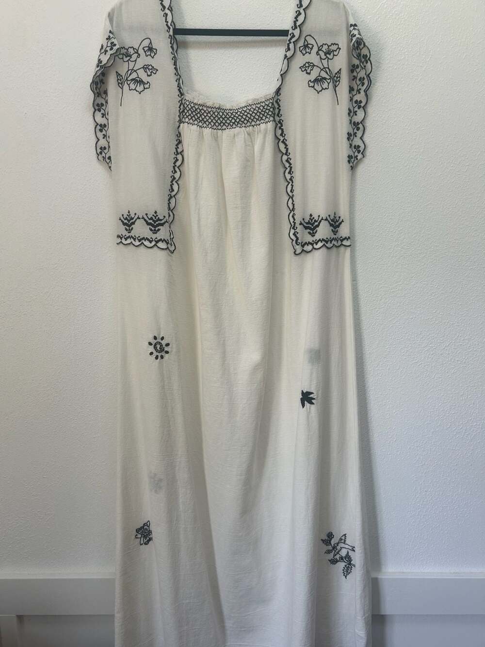 NWT Zara Home Embroidered Cotton Nightgown with Black Floral and Butterfly Motif